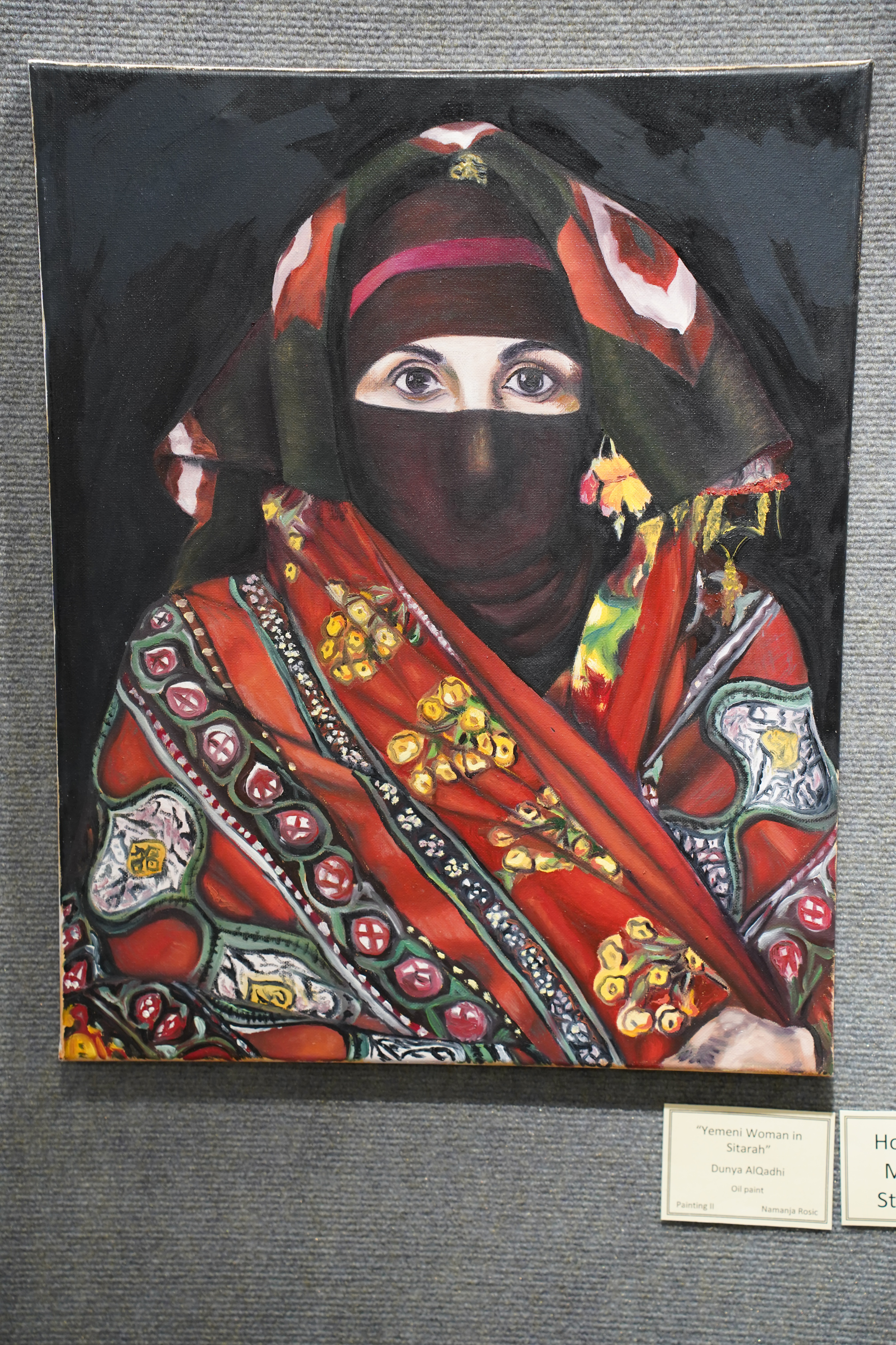 "Yemeni Woman in Sitarah" by Dunya Al Qadhi Honorable Mention Studio Art 