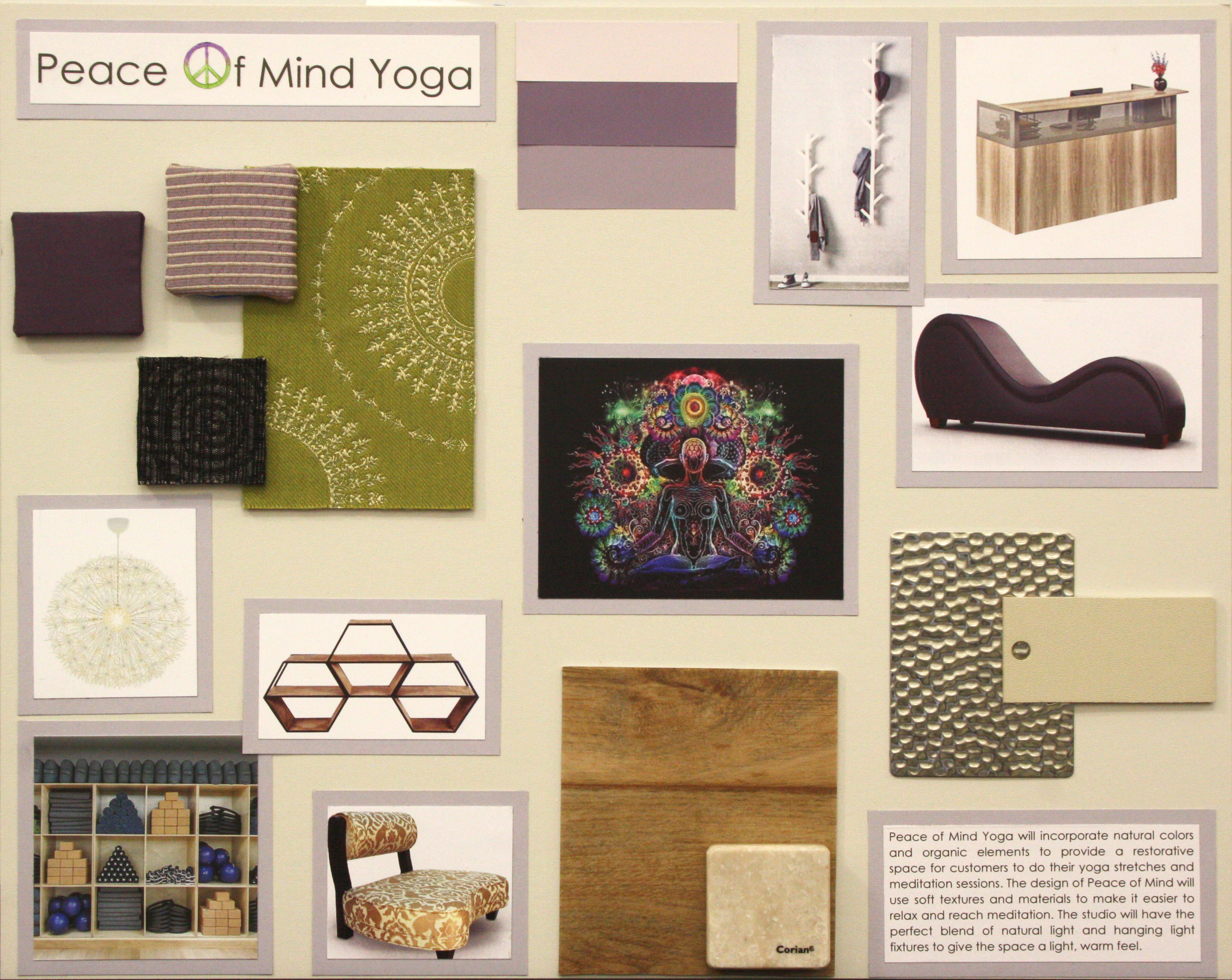Concept board for the interior design of a yoga studio.
