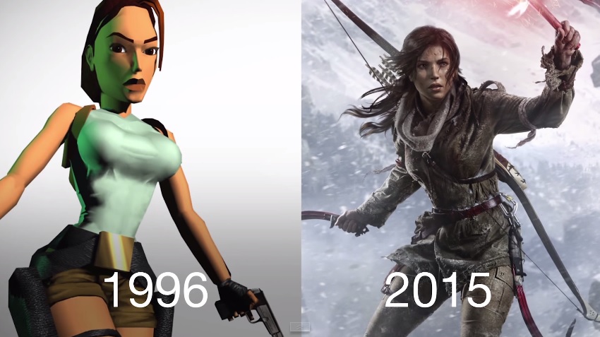 Image video game character Lara Croft from 1996 game compared with 2015 game