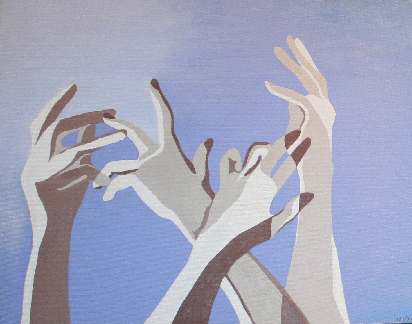 Graphic of several hands reaching upward