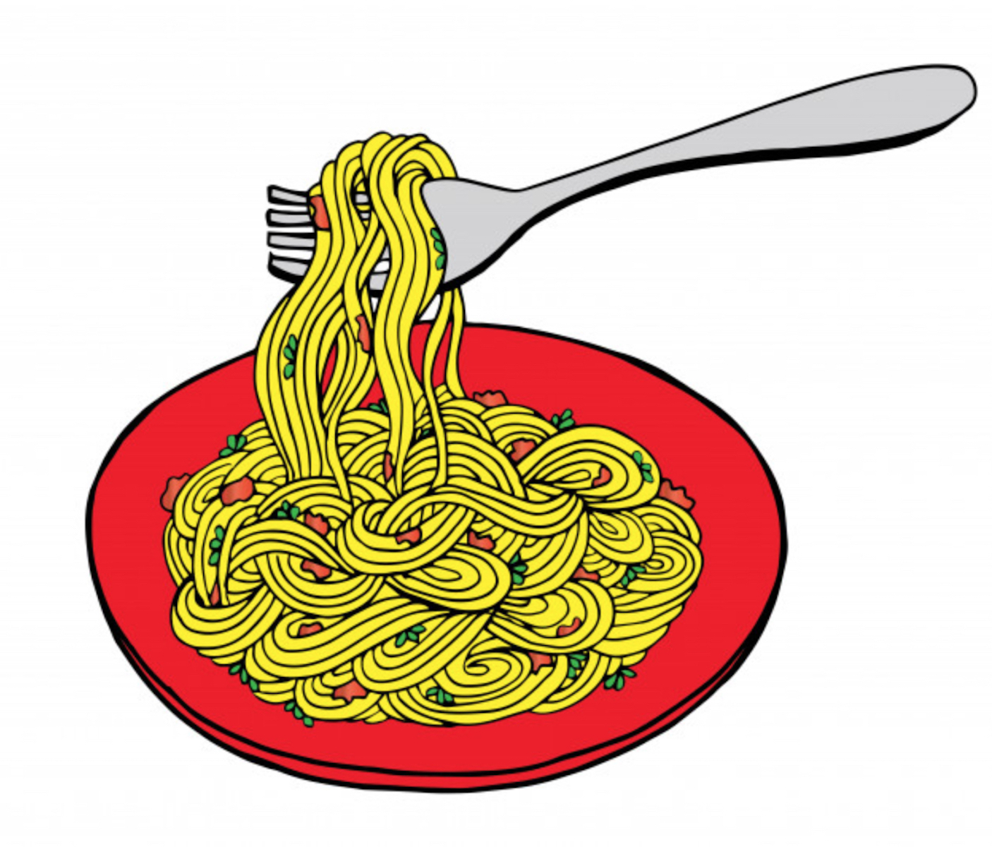 Drawing of spaghetti in a bowl with a fork