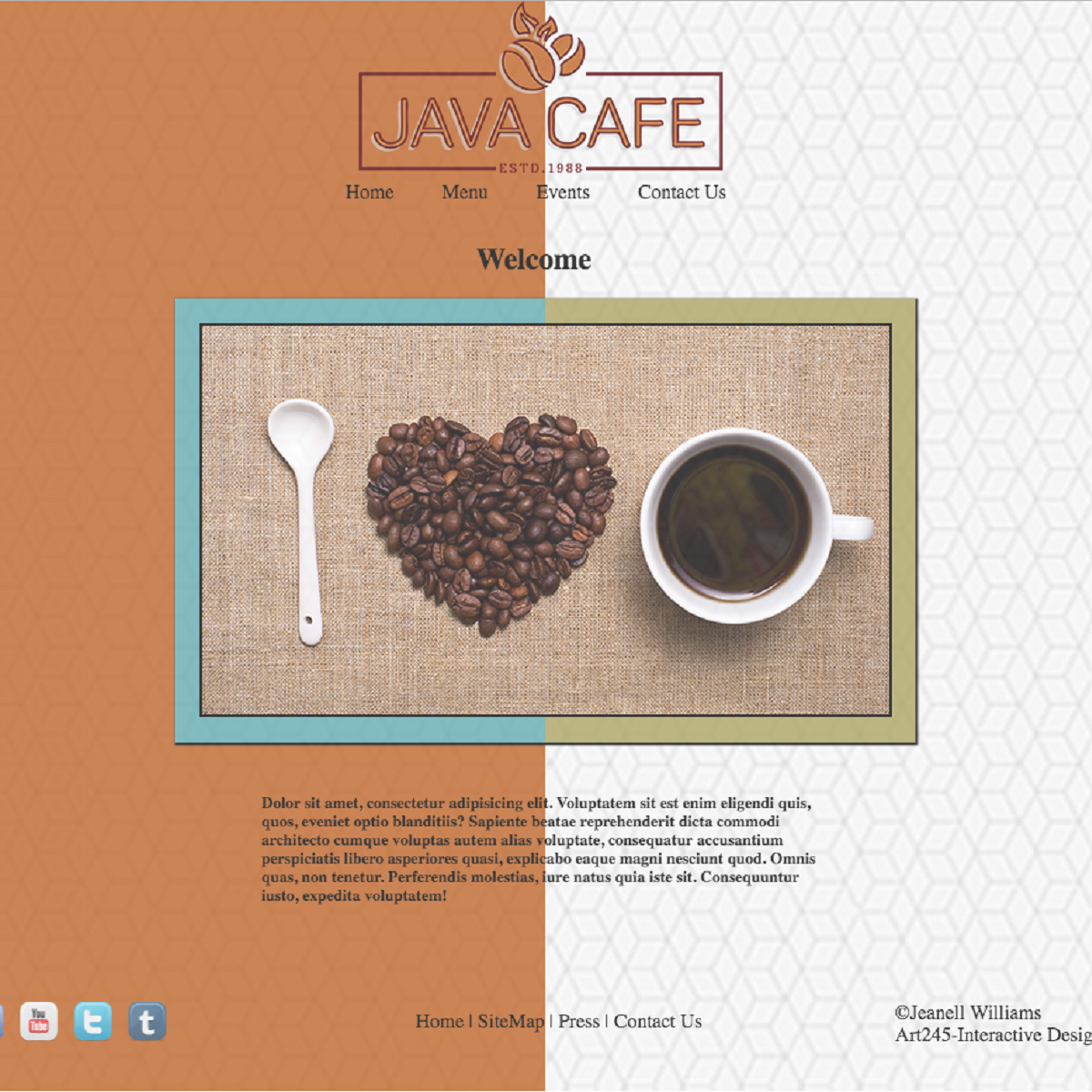 Design of a website front page featuring coffee