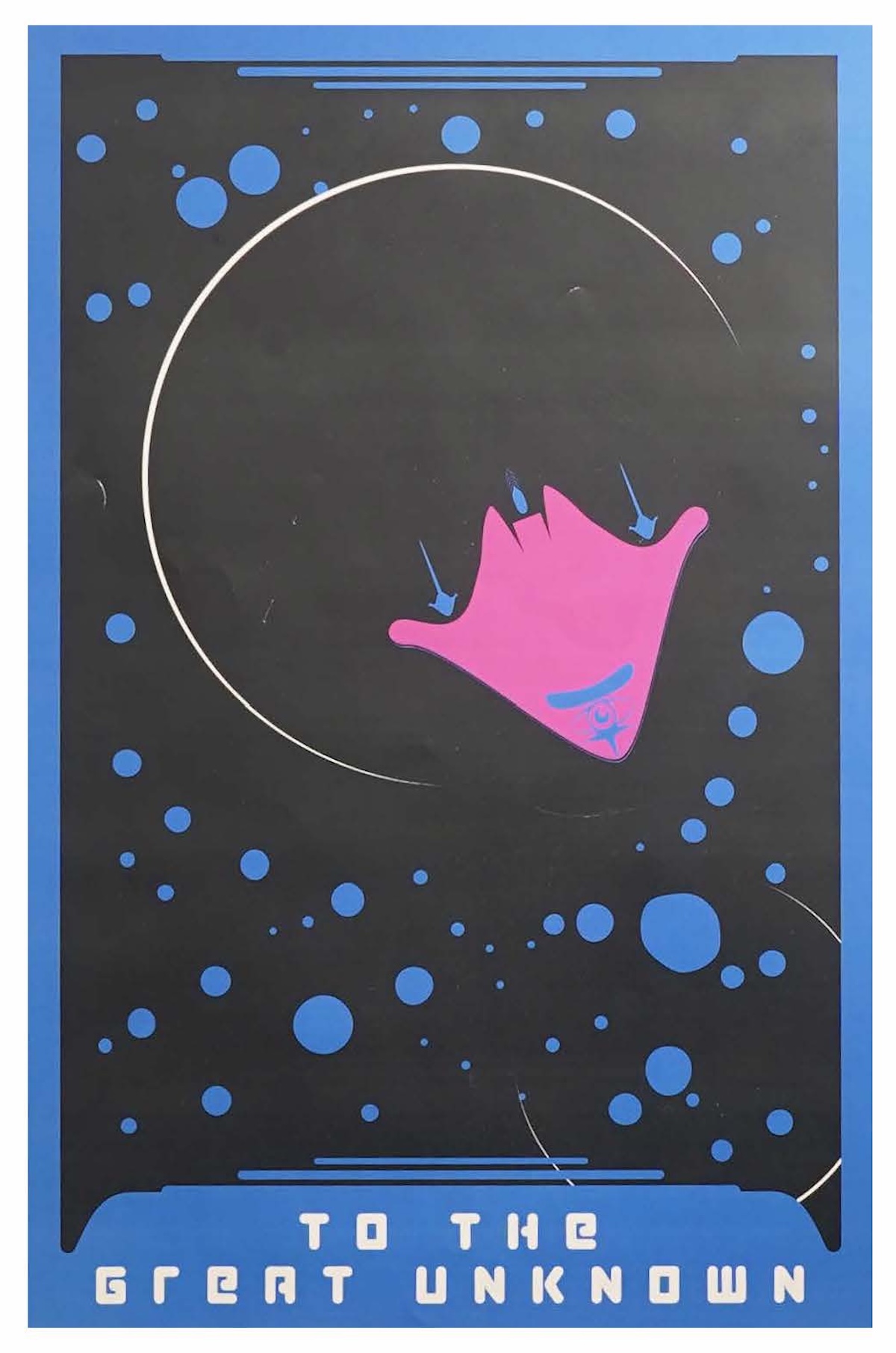 "To The Great Unknown" graphic illustration of spaceship among stars by Taylor Crist